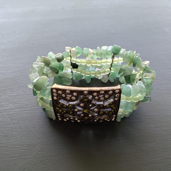 Kirks Folly Green Jade (Color) Rhinestone Beaded Stretch Bracelet - Picture 4 of 9